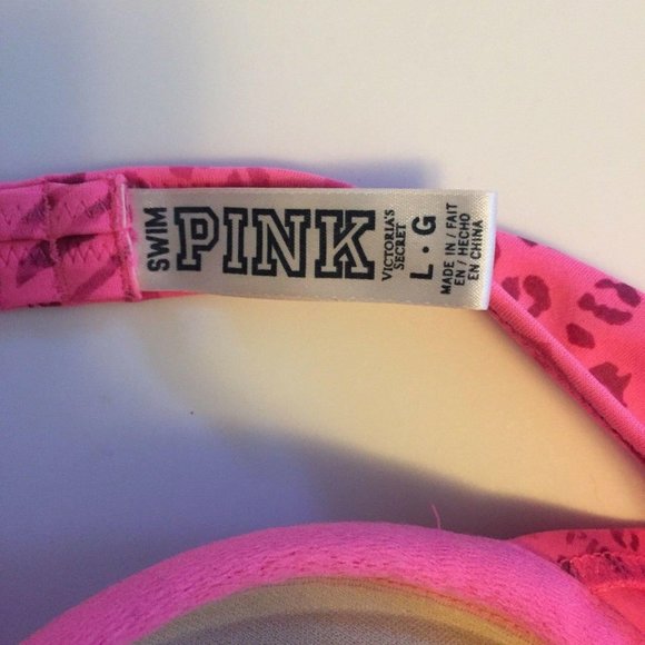 Pink Victoria Secret Swim Halter Top Size L Animal Print Bikini Padded Cups - Picture 9 of 10